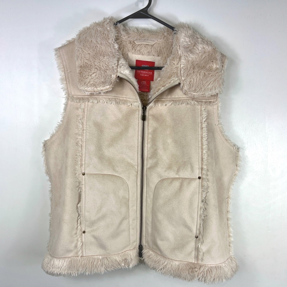 Y2K Faded Glory‎ Womens Vest Size 1X Faux Suede Sherpa Lined Beige Winter Cozy